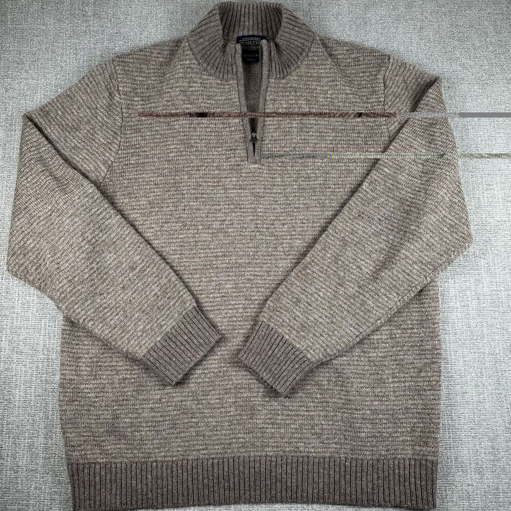 Pendleton Washable Wool Quarter Zip Brown Sweater Mens L Henley Long Sleeve